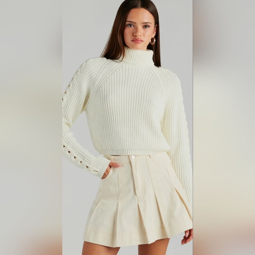 Turtleneck Braided Sleeve Sweater